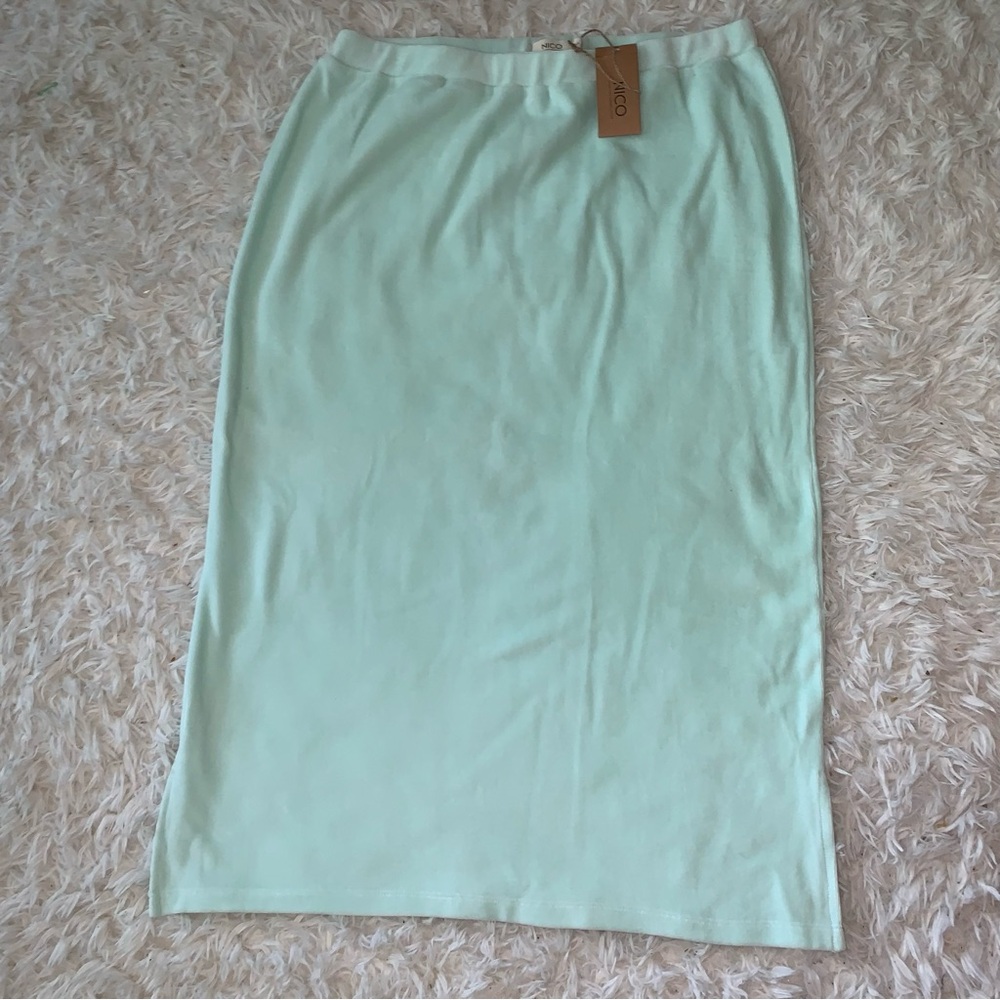 NICO plant dyed organic cotton Abney mid skirt pastel blue